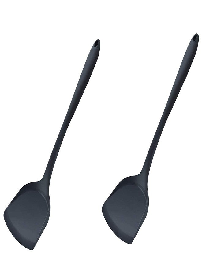 وي3 ملعقة سيليكون غذائية من we3، ملاعق مطاطية مقاومة للحرارة وغير لاصقة للطبخ والخبز، لون أسود، عبوة من قطعتين - Image 1